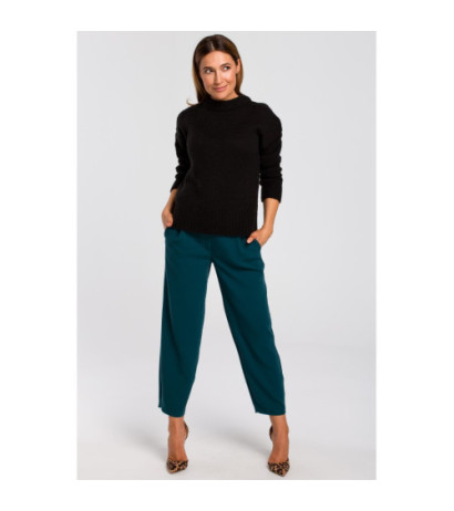 S185 Krótki sweter o luźnym splocie - czarny