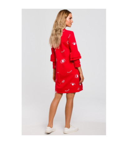 M445 Sukienka z falbanami przy rękawach - czerwona