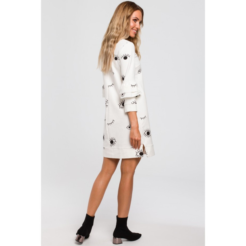 M445 Sukienka z falbanami przy rękawach - ecru