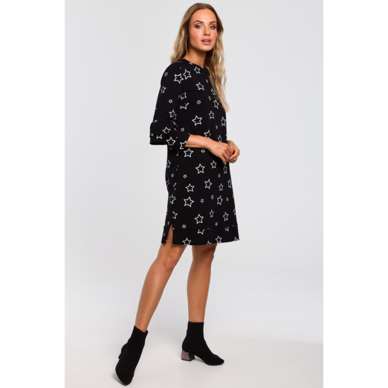 M445 Sukienka z falbanami przy rękawach - czarna