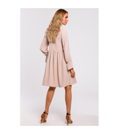 M465 Sukienka z rękawami i falbanką - beżowa