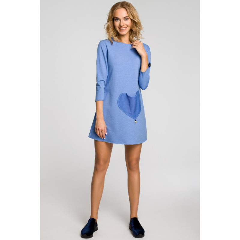 M053 Mini sukienka - tunika z dzianiny - niebieska