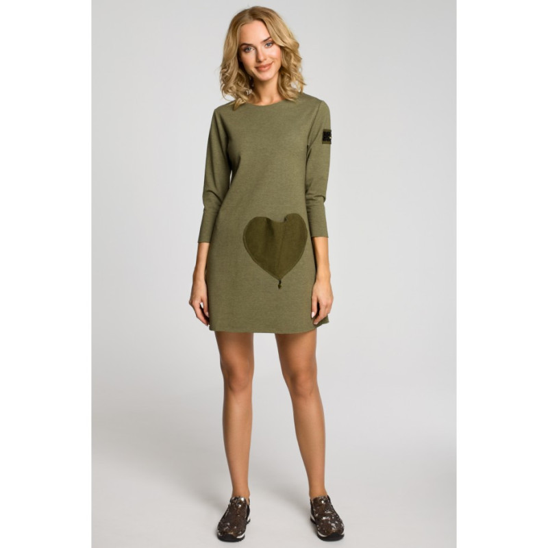 M053 Mini sukienka - tunika z dzianiny - khaki