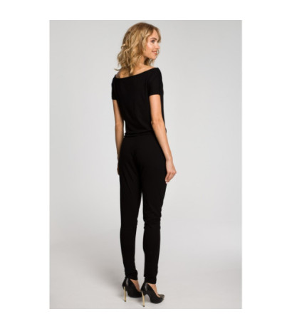 M065 Kombinezon damski z krótkim rękawem - czarny