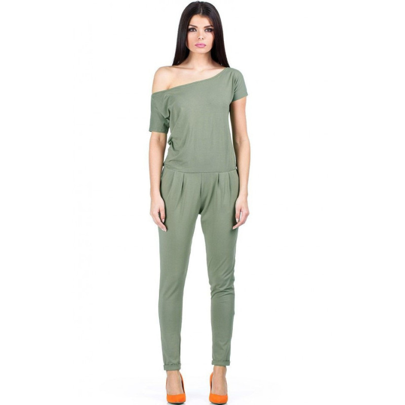 M065 Kombinezon damski z krótkim rękawem - khaki