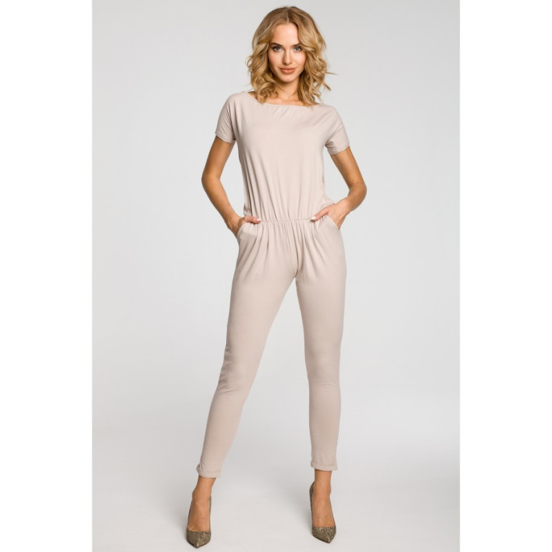 M065 Kombinezon damski z krótkim rękawem - beżowy