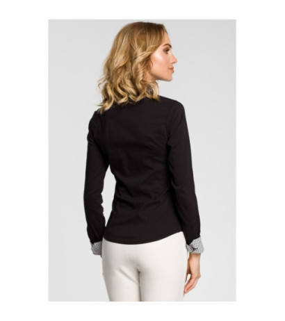 M067 Koszula damska z podwójnym kołnierzykiem - czarna