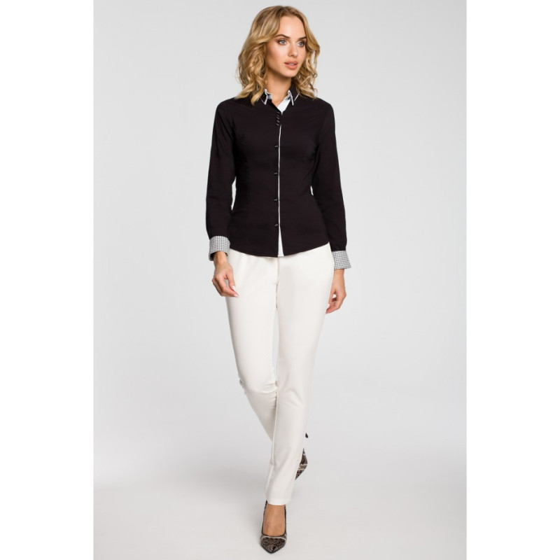 M067 Koszula damska z podwójnym kołnierzykiem - czarna