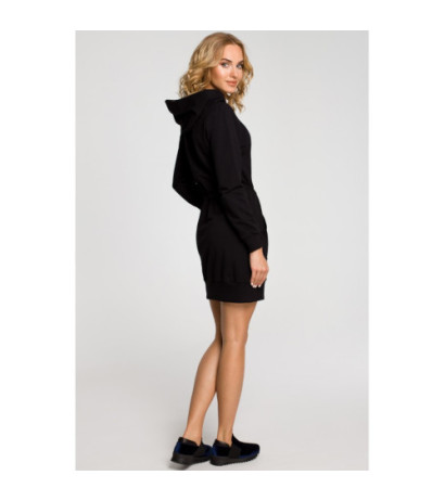 M116 Dresowa sukienka kangurka z kapturem - czarna