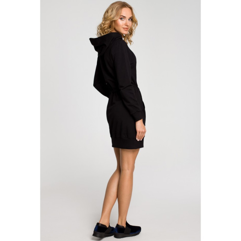 M116 Dresowa sukienka kangurka z kapturem - czarna