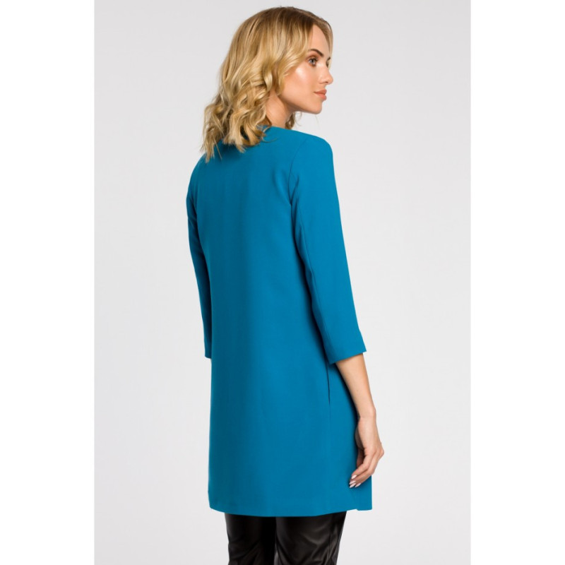 M193 Prosty niezapinany żakiet damski midi - turkusowy