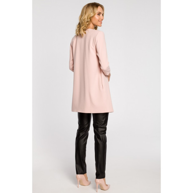 M193 Prosty niezapinany żakiet damski midi - pudrowy