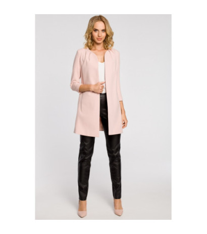 M193 Prosty niezapinany żakiet damski midi - pudrowy