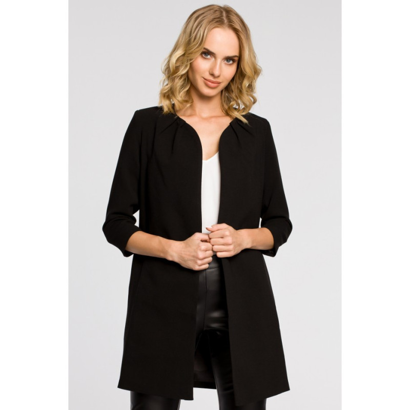 M193 Prosty niezapinany żakiet damski midi - czarny