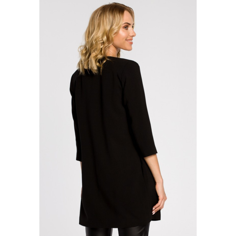 M193 Prosty niezapinany żakiet damski midi - czarny