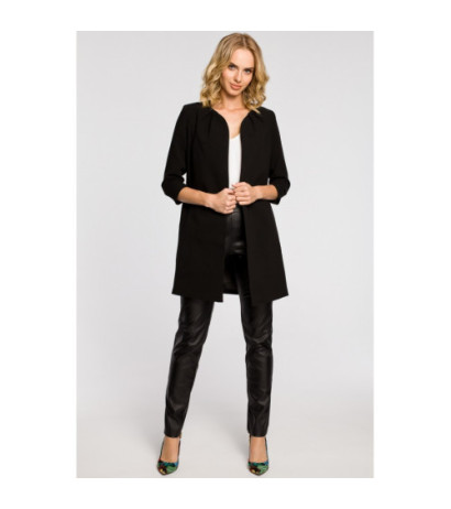M193 Prosty niezapinany żakiet damski midi - czarny