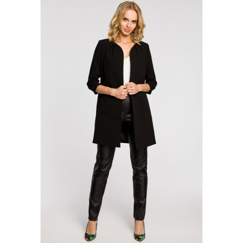 M193 Prosty niezapinany żakiet damski midi - czarny