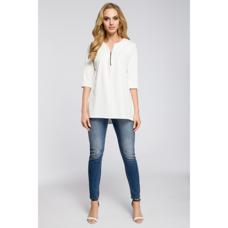 M278 Asymetryczna tunika z zamkiem - ecru