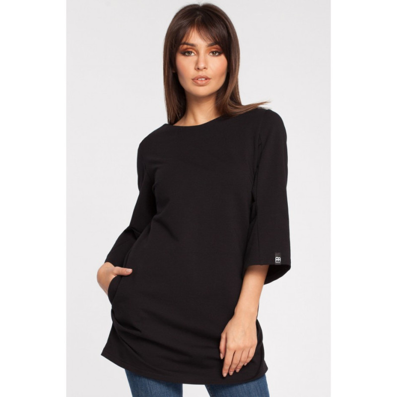 B015 Gładka elegancka tunika - czarna