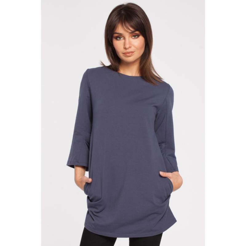 B015 Gładka elegancka tunika - niebieska