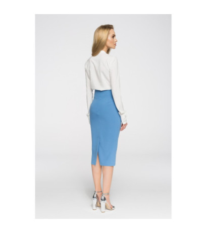 S065 Elegancka ołówkowa spódniczka midi - niebieska