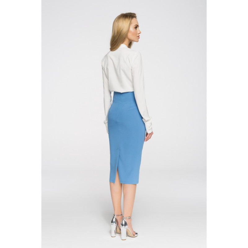S065 Elegancka ołówkowa spódniczka midi - niebieska