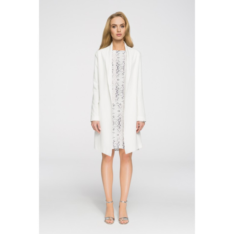 S071 Długi niezapinany blezer damski - ecru