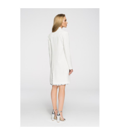 S071 Długi niezapinany blezer damski - ecru