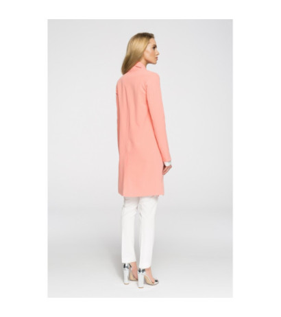 S071 Długi niezapinany blezer damski - łososiowy