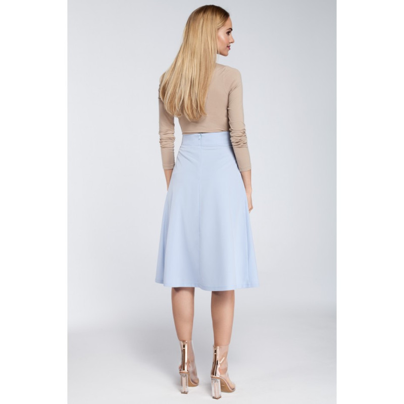 M302 Spódnica midi z zakładkami i kieszeniami - błękitna