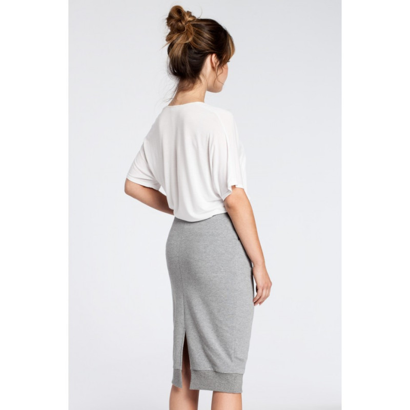 B031 Ołówkowa spódniczka midi z rozcięciem - szara