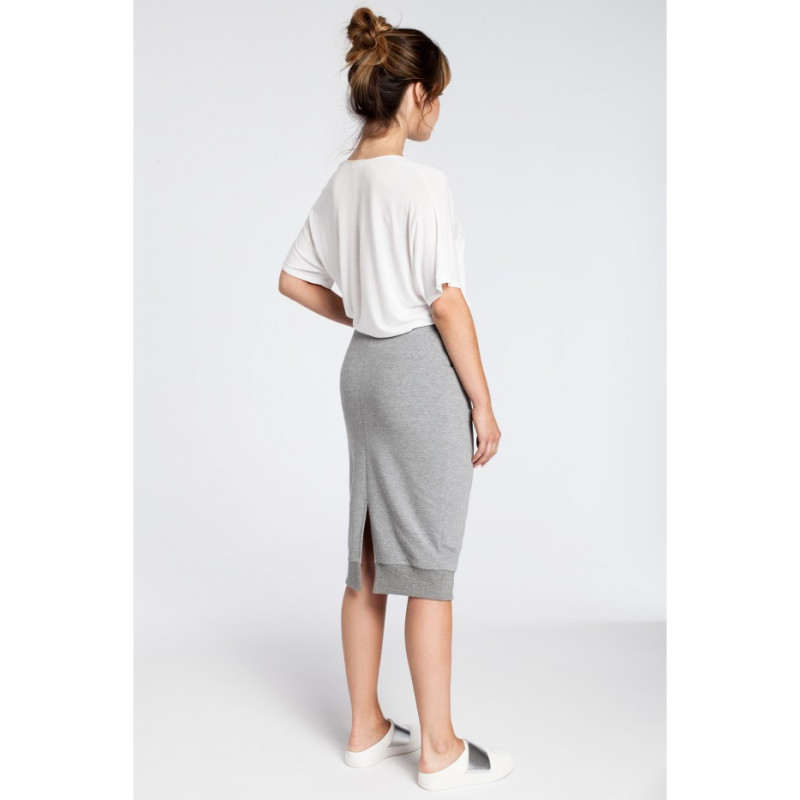 B031 Ołówkowa spódniczka midi z rozcięciem - szara