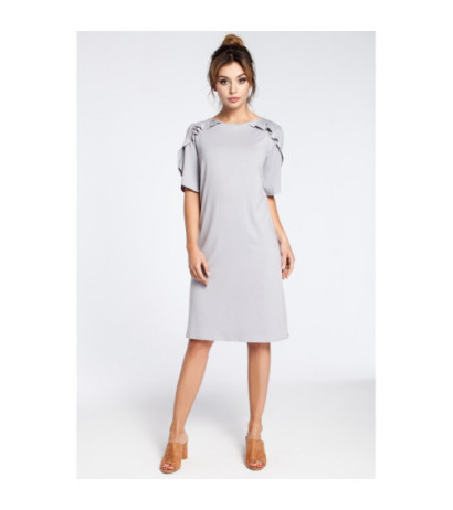 B035 Elegancka sukienka midi z falbankami - szara