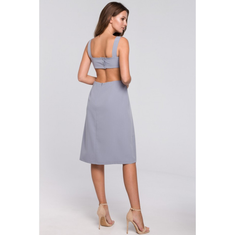 K011 Sukienka z odkrytymi plecami - kolor gołębi