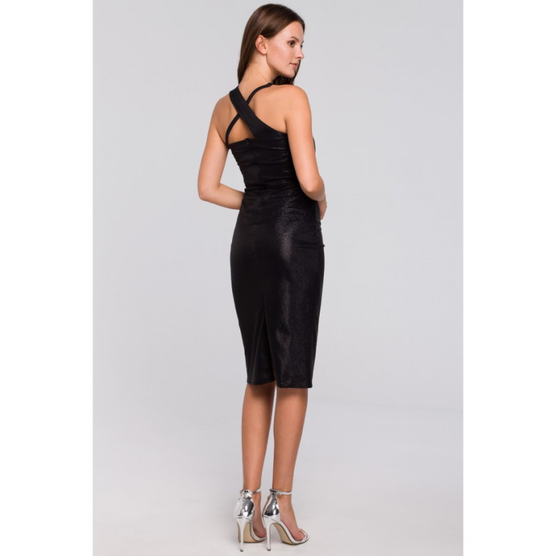 K016 Sukienka z dekoltem na krzyż - czarna