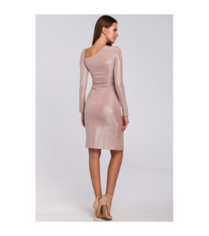 K017 Sukienka z bufiastymi rękawami - pudrowa