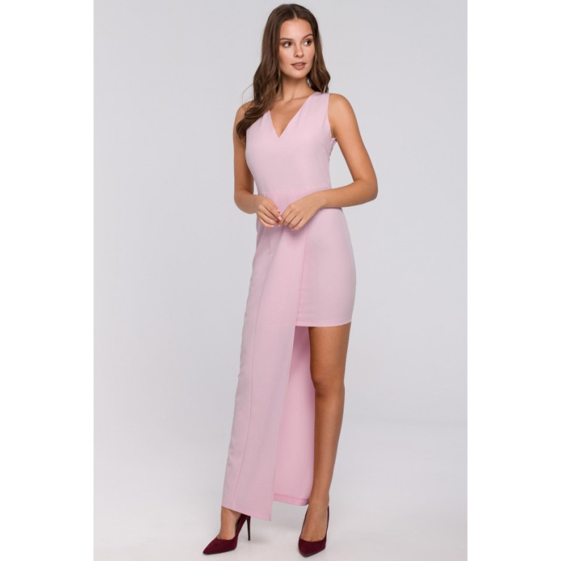 K026 Długa asymetryczna sukienka - liliowa