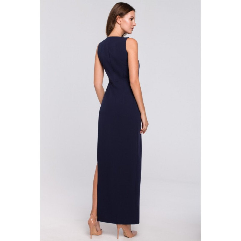 K026 Długa asymetryczna sukienka - granatowa