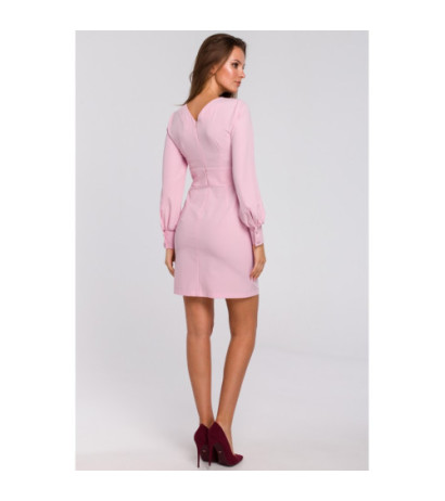 K027 Sukienka z bufiastymi rękawami - liliowa