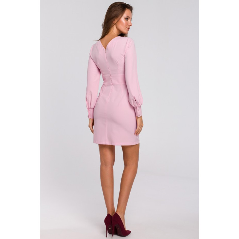 K027 Sukienka z bufiastymi rękawami - liliowa