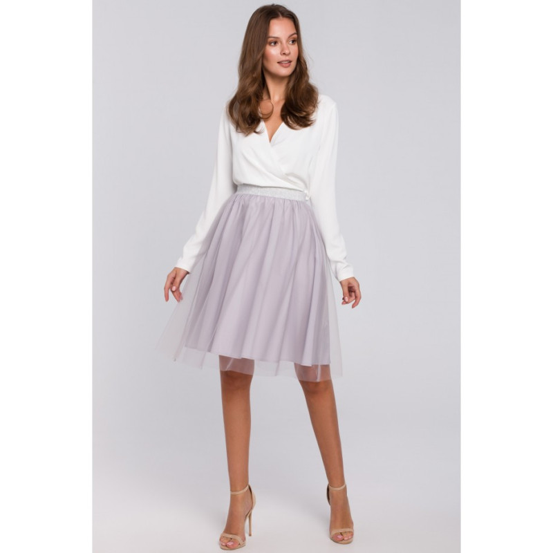 K033 Tiulowa spódnica na srebrnej gumie - szara