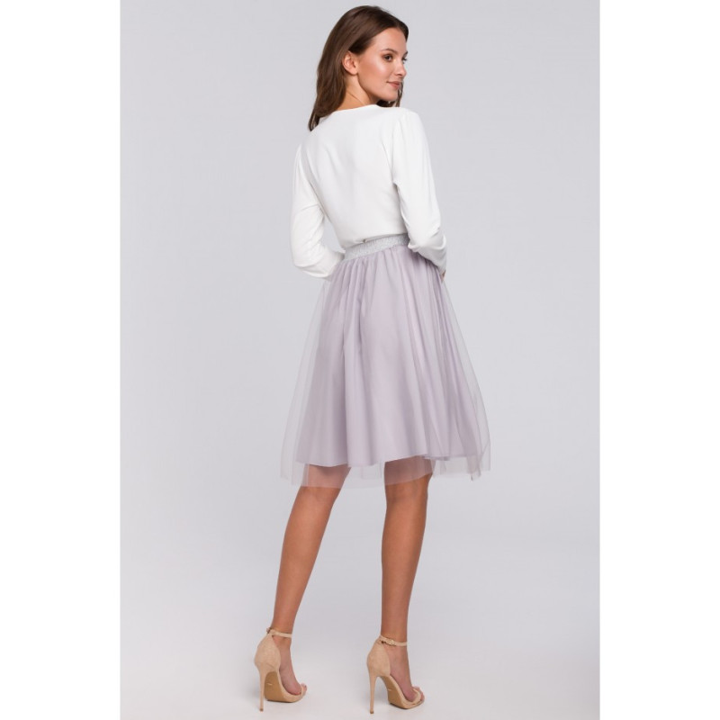 K033 Tiulowa spódnica na srebrnej gumie - szara