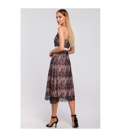 M483 Sukienka na ramiączkach z ręcznie ciętej koronki - pudrowa