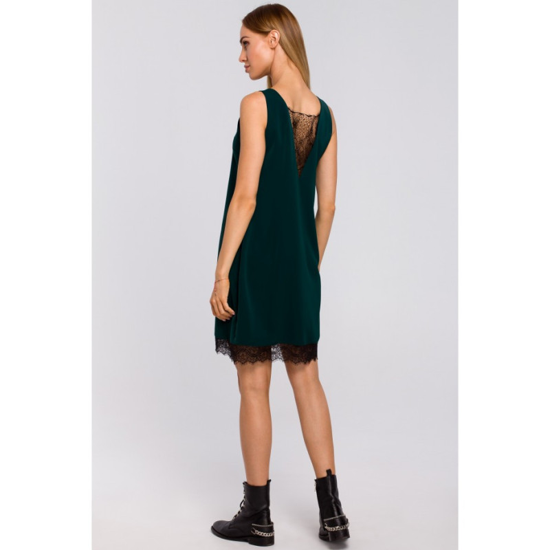 M488 Sukienka z koronkową wstawką z przodu i z tyłu - zielona