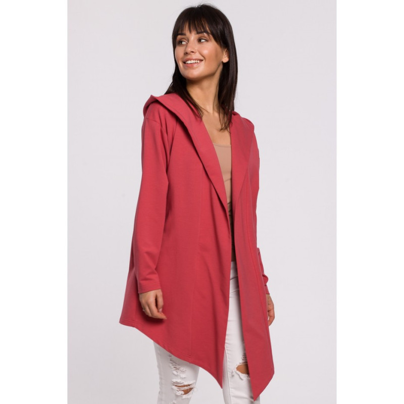 B137 Blezer z kapturem i bez zapięcia - koralowy