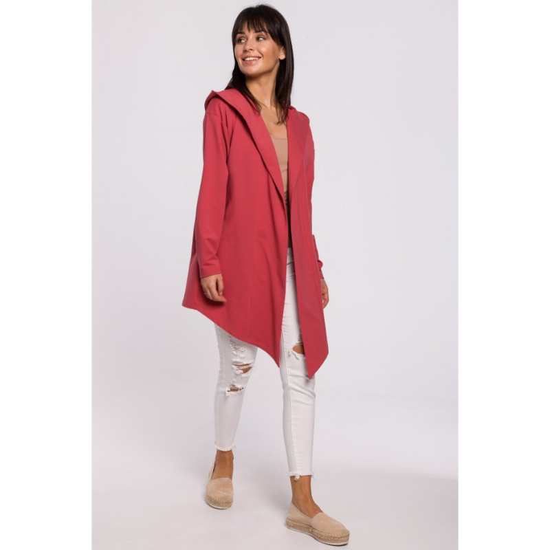 B137 Blezer z kapturem i bez zapięcia - koralowy