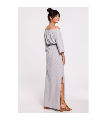 B146 Sukienka maxi z dekoltem rozkładanym na ramiona - szara