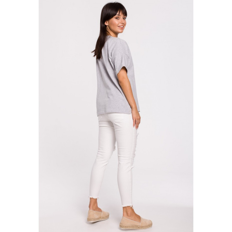 B147 T-shirt oversize z okrągłym dekoltem - szary