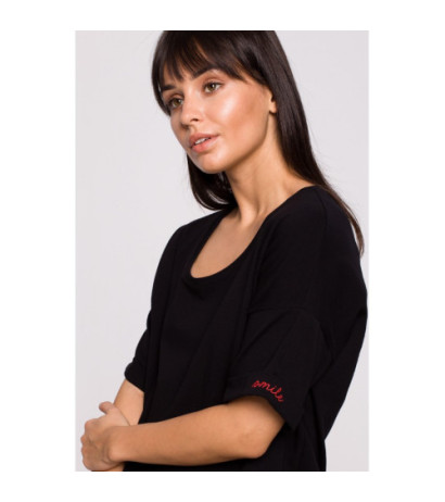 B147 T-shirt oversize z okrągłym dekoltem - czarny