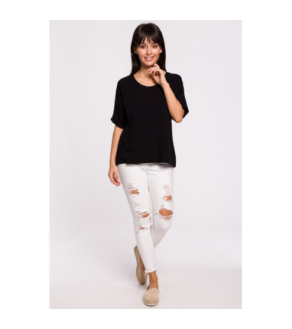 B147 T-shirt oversize z okrągłym dekoltem - czarny